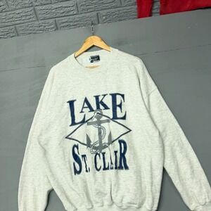 Vintage ImageWear Lake St Clair Anchor Sweatshirt Gray Made in USA Large